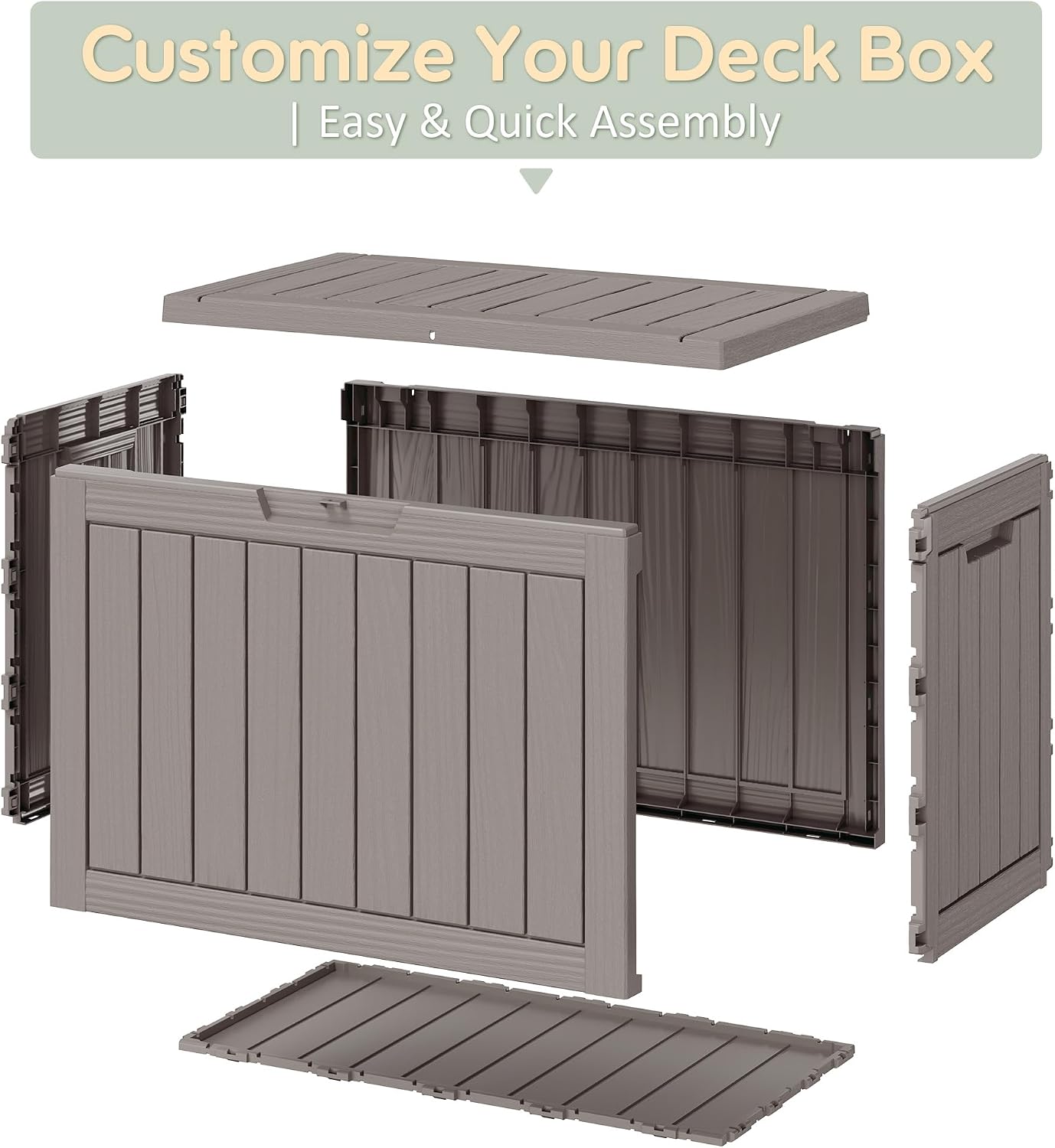 NUNU LAB Outdoor Storage Box, 45 Gallon Outside Deck Box Waterproof, Resin Outdoor Storage Cabinet With Lockable Lid, Backyard Storage Bench For Garden Tools, Patio Cushions, Pool Tools, Black