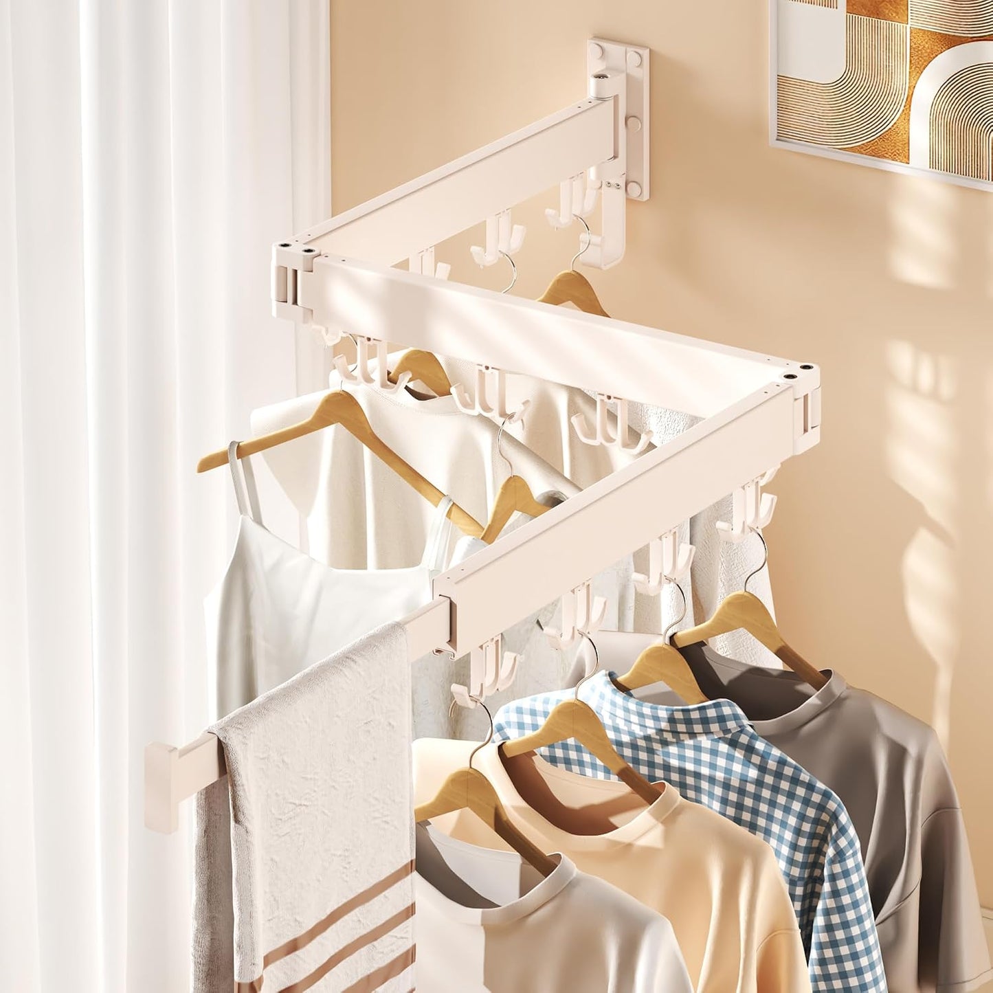 HEILAIYI Drying Rack Clothing Wall Mounted,Clothes Drying Rack,Laundry Drying Rack,Collapsible Dying Racks for Laundry,Foldable Clothes Dryer Rack,Clothes Hanger Rack Wall Mount