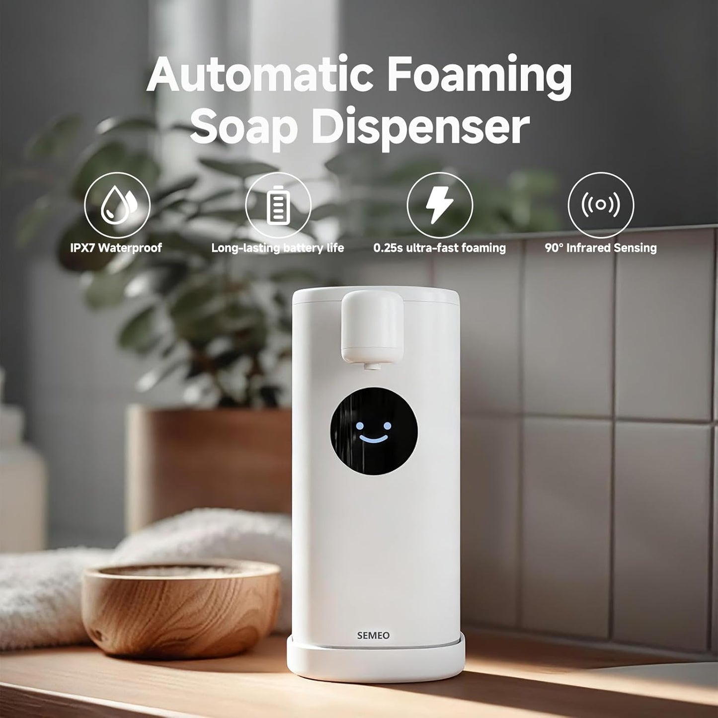 Automatic Foaming Soap Dispenser, Touchless Soap Dispenser with LED Hand Washing Timer, Rechargeable 350ml Foam Soap Dispenser, IPX7 Waterproof, Wall Mounted for Bathroom Kitchen Kids