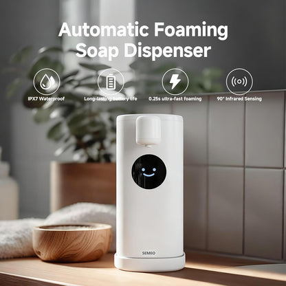 Automatic Foaming Soap Dispenser, Touchless Soap Dispenser with LED Hand Washing Timer, Rechargeable 350ml Foam Soap Dispenser, IPX7 Waterproof, Wall Mounted for Bathroom Kitchen Kids