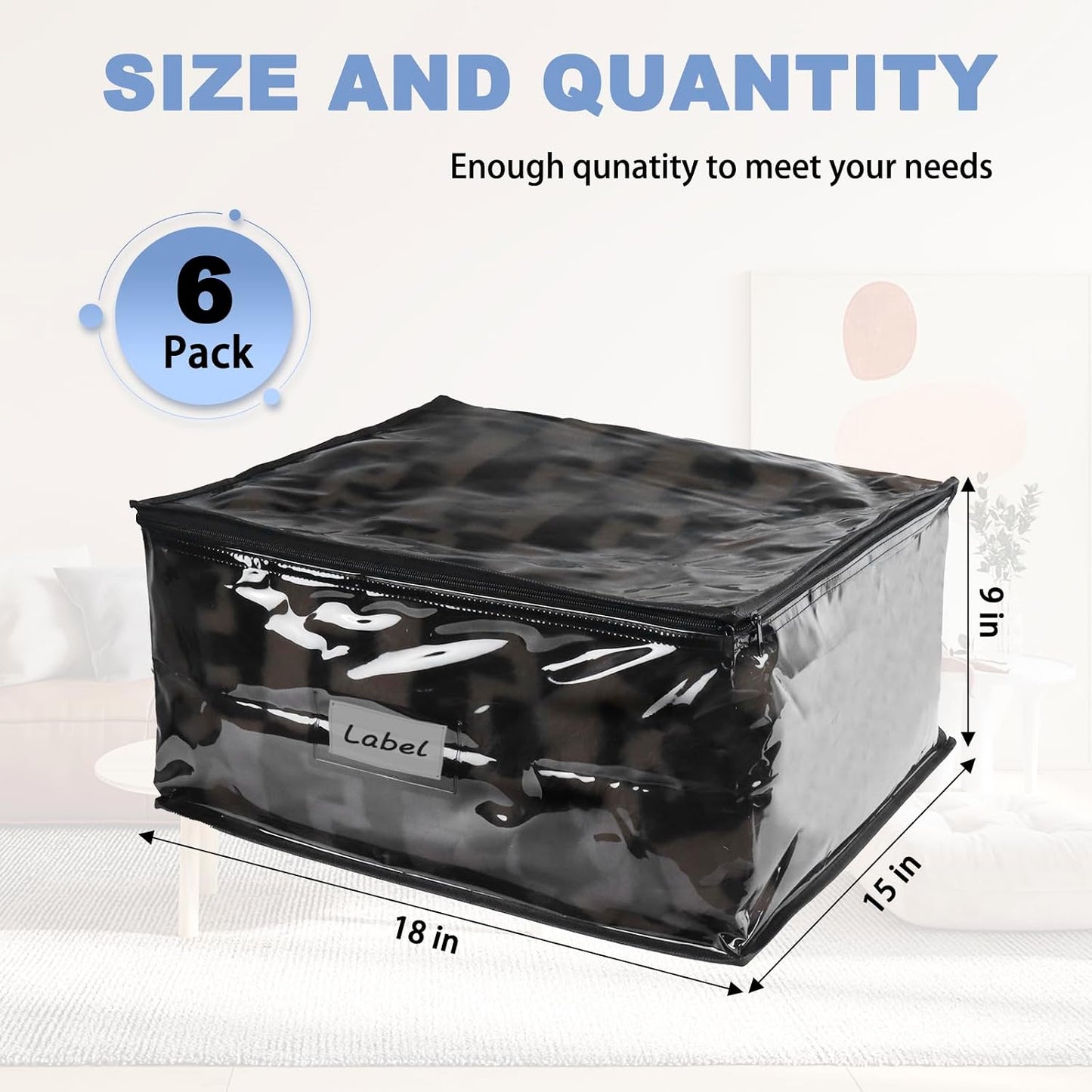 Clear Zippered Storage Bags Plastic Sweater Storage Bags with Zipper 6 Packs Clothing Organizer for Blankets Linen Sweater Bed Sheet Quilt Clothes Pillow (15.7 x 13.8 x 3.9 Inch, White)