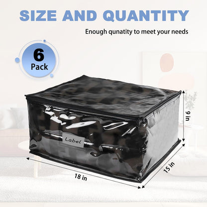 Clear Zippered Storage Bags Plastic Sweater Storage Bags with Zipper 6 Packs Clothing Organizer for Blankets Linen Sweater Bed Sheet Quilt Clothes Pillow (15.7 x 13.8 x 3.9 Inch, White)