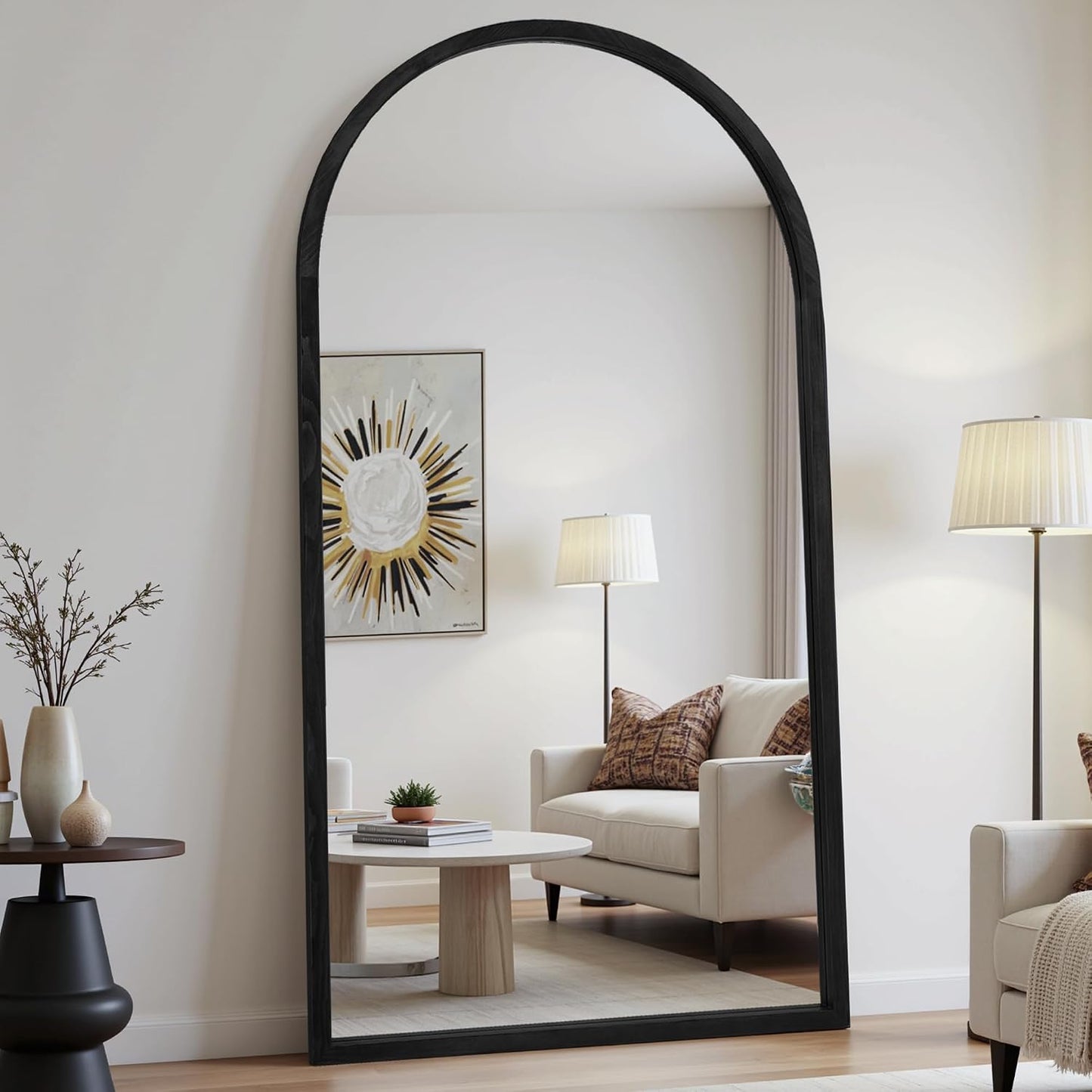 Suidia Full Length Mirror, Oversized Floor Mirror with Solid Wood Frame, Large Standing Mirror for Bedroom Living Room, Wood Art Style, Dark Walnut, 74" L x 32" W