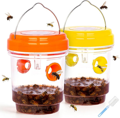 Solar Wasp Bee Trap, Outdoor Hanging LED Light Reusable Catcher for Outside | Brush Included, DIY Bait, Fits Hornet, Yellow Jacket, Wasp & Carpenter Bee, All-day Outdoor Use for Garden, Orchard & Farm