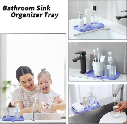 MicoYang Silicone Bathroom Soap Dishes with Drain Spout-Bathroom and Kitchen Sink Organizer,Sponge Holder,Dish Soap Tray,Perfect for Dispenser,Scrubber,Bottle,Cup on Sink or Counter-Coffee 4.9"×3.2"