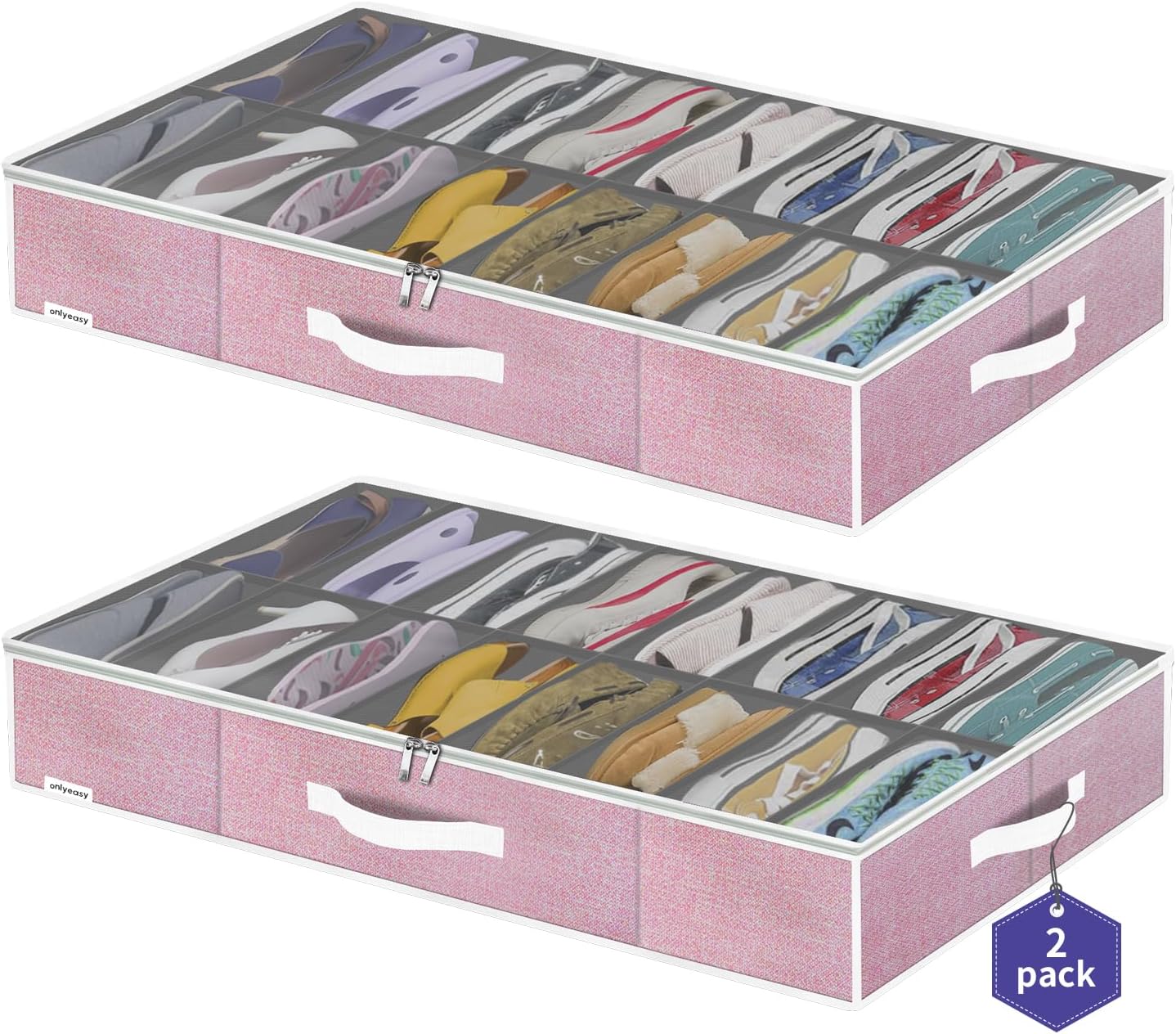 Onlyeasy Sturdy Under Bed Shoe Storage Organizer, Set of 2, Fit 12 to 24 Pairs, Underbed Shoes Closet Storage Solution with Clear Window, Breathable, L29.3 x W23.6 x H5.9, Linen-like Black, MXAUBSB2P