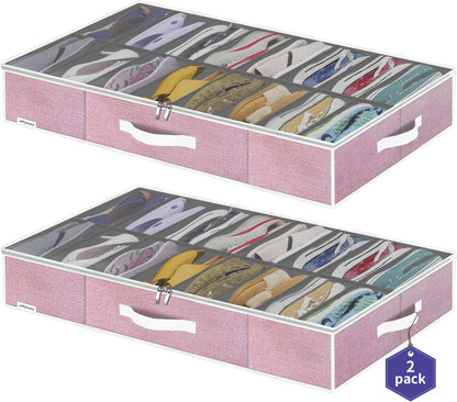 Onlyeasy Sturdy Under Bed Shoe Storage Organizer, Set of 2, Fit 12 to 24 Pairs, Underbed Shoes Closet Storage Solution with Clear Window, Breathable, L29.3 x W23.6 x H5.9, Linen-like Black, MXAUBSB2P