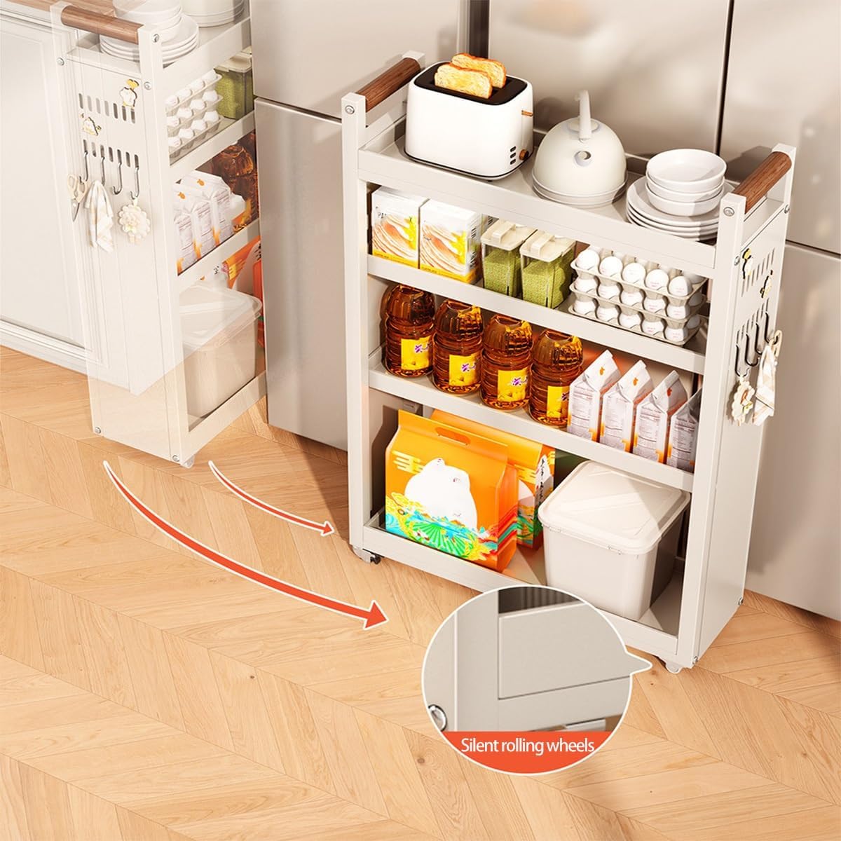 Slim Fridge Gap Storage Cart,All Carbon Steel Adjustable Rolling Kitchen Shelving Organizer with Wheels for Refrigerator Side Cabinet Narrow Space(3-Tier 5.5 * 15.7 * 26.0in)