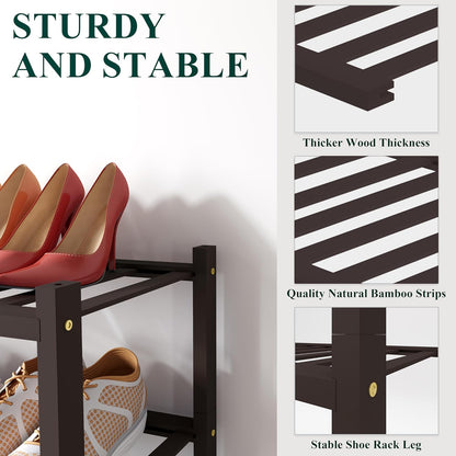 Smiry Bamboo Shoe Rack, 3 Tier Free Standing Wooden Shoe Organizer, Stackable Wood Shoe Storage Shelf for Closet, Entryway, 12 Vertical Slats, 2+1 Stack Standard Legs, 26.8"x11"x19.5", Natural