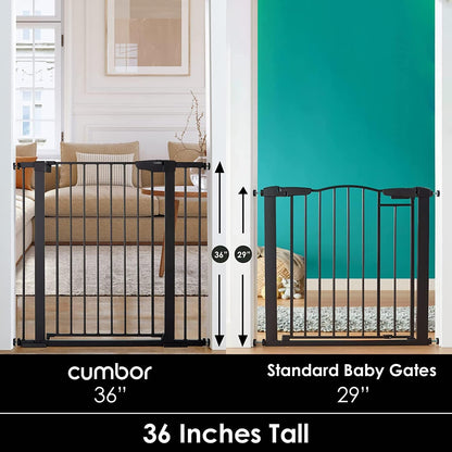 Cumbor 29.7-48" Baby Gate for Stairs, Mom's Choice Awards Winner-Dog Gate for Doorways, Auto Close Safety Pet Gate for Dogs Indoor, Easy Install Pressure Mounted Child Gate with Walk Thru Door, Brown