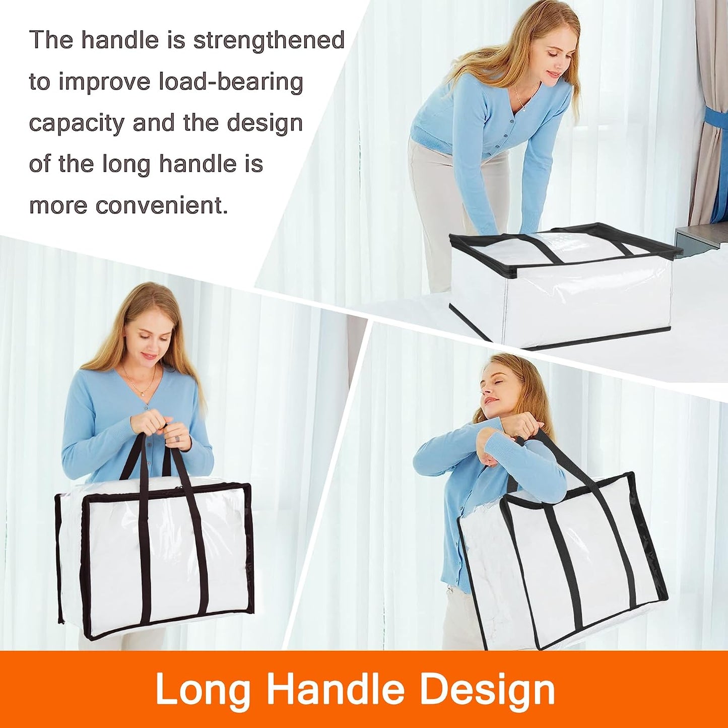 Vieshful 3 Pack Clear Clothes Storage Bag, 40L Plastic Blanket Storage Bag with Zipper, Foldable Closet Organizer, Moving bags for Comforter, Blanket, Bedding, Duvet, Toys