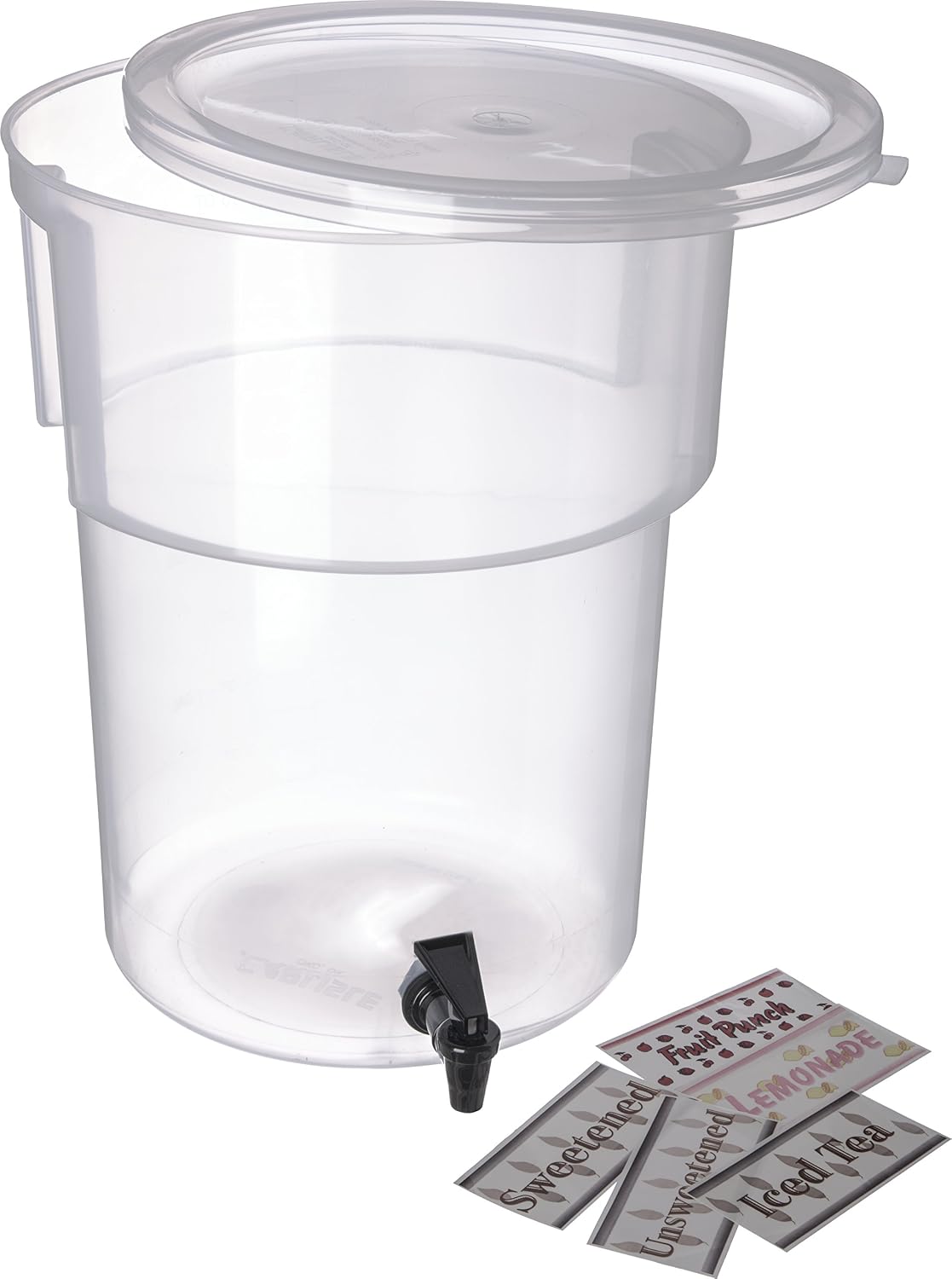 Carlisle FoodService Products Round Beverage Dispenser, Durable Drink Dispenser with Spigot and Sturdy Base for Catering, Events, and Parties, Plastic, 5 Gallons, Black