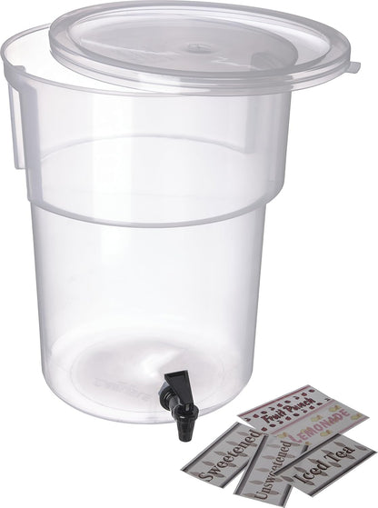 Carlisle FoodService Products Round Beverage Dispenser, Durable Drink Dispenser with Spigot and Sturdy Base for Catering, Events, and Parties, Plastic, 5 Gallons, Black