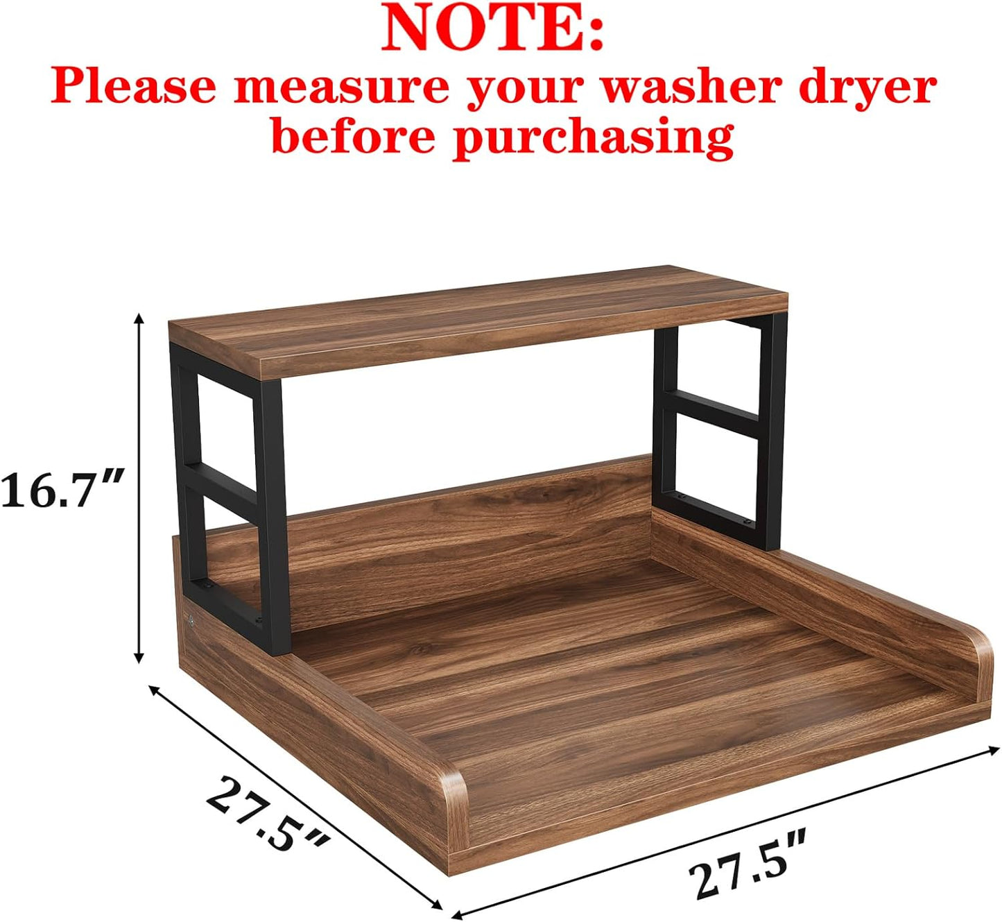 Washer Dryer Countertop with Shelf, 23.62″D x 23.62″W x 16.57″H, Countertop for Washer and Dryer Top with Non-Slip Pads and Edge Rails, Laundry Room Storage and Organization(Black)