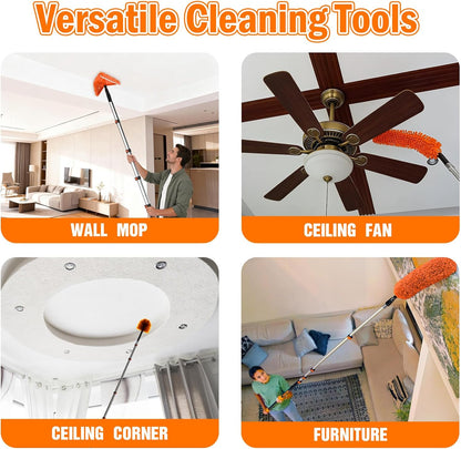 LAANPOLE 26FT Reach Dusters for Cleaning, Ceiling Fan Cleaner Duster with Extension Pole, Wall and Baseboard Cleaner Mop with Handle for Window Cobweb Fan Blade and High Ceiling