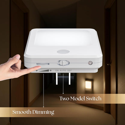DYMOND Plug in Night Lights with Motion Sensor Dusk to Dawn, Dimmable Warm White Soft Light for Hallway, Bedroom, Bathroom, Stairway, Kids Room 2-Pack