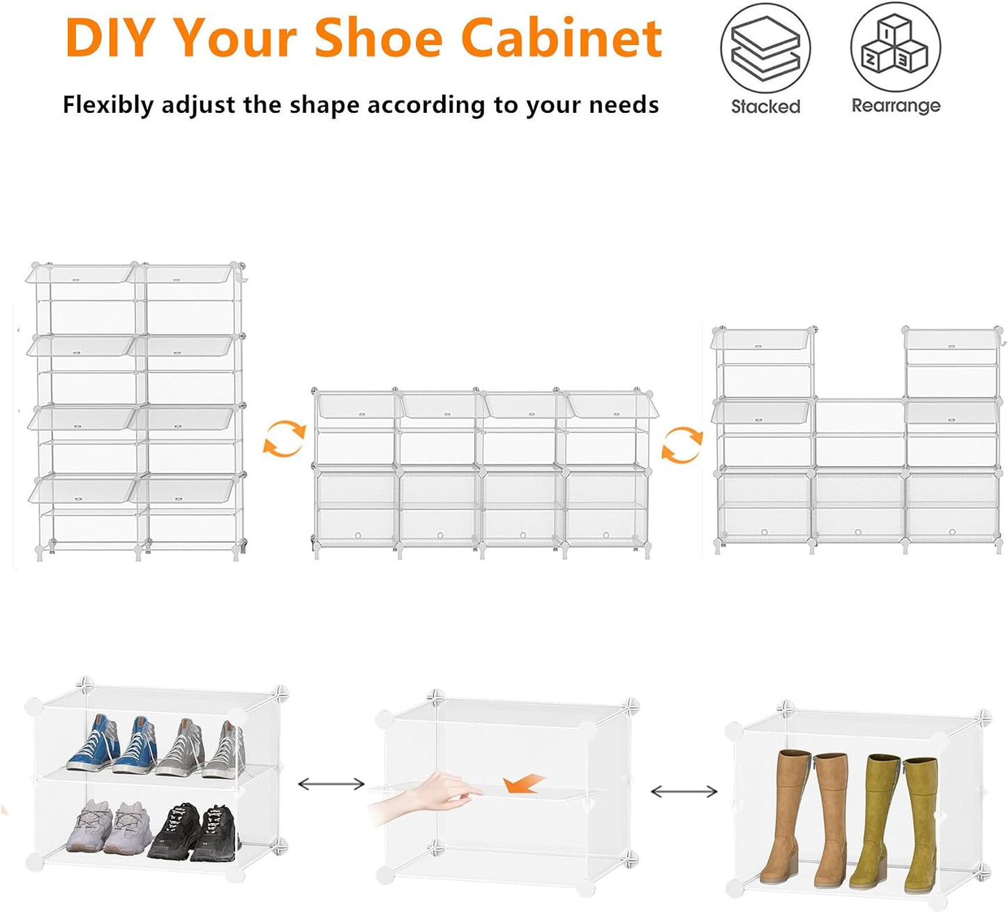 AWTATOS 8 Tiers Shoe Rack Organizer, 32 Pair Shoe Storage Cabinet, White | DIY Stackbale Plastic Shoe Organizer Shelves for Closet Entryway Hallway Bedroom