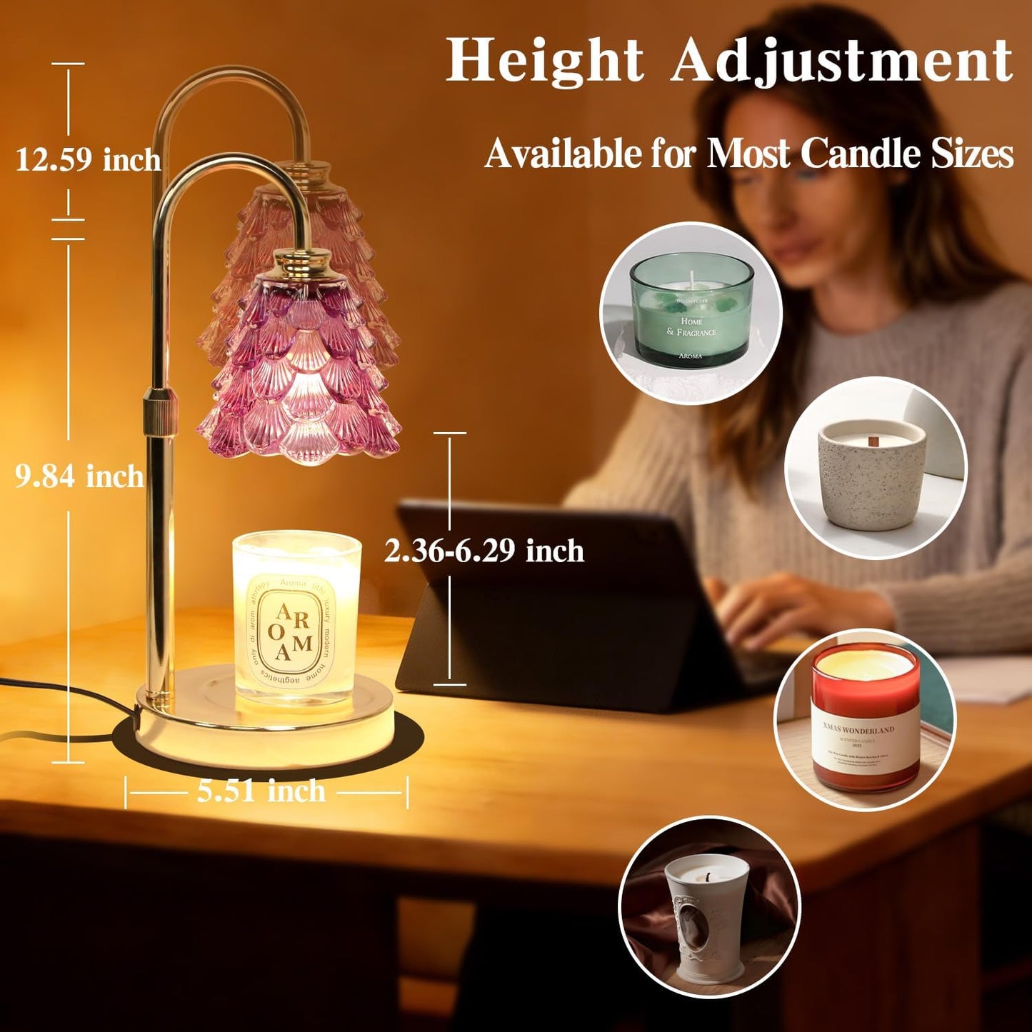 Fragrance Candle Warmer Lamp with 2 Bulbs Electric Candle Warmer with Timer & Dimmer for Home Decor