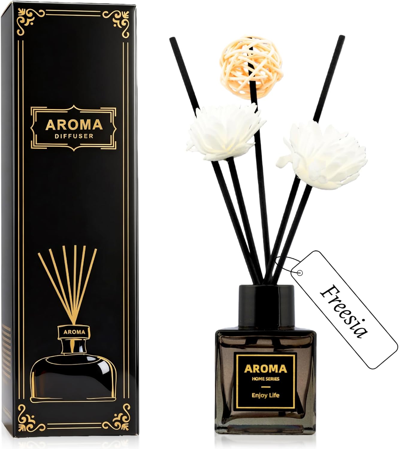 Reed Diffuser Set, 1.7 fl oz Scent Diffuser with Sticks, Freesia Scent for Bathroom Accessories Shelf Decor, Air Fresheners for Home, Home Fragrance Products, House Office Room Decor Aesthetic Gift
