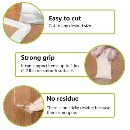 Traceless Nano Double-Sided Tape,5 Meters Nano Double Sided Tape Heavy Duty,Holds 2.2lb, Wall Car Home Mounting Strips, No Residue Clear Adhesive, Reusable RemovableWashable Double Sided Sticky