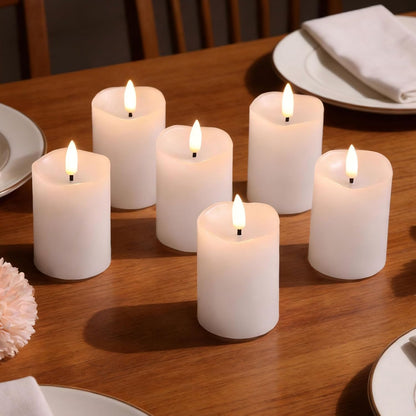 Ivory Flameless Votive Candles with Remote Batteries, Small 2x3 inch LED Wax Pillar Candles Flickering Set of 6