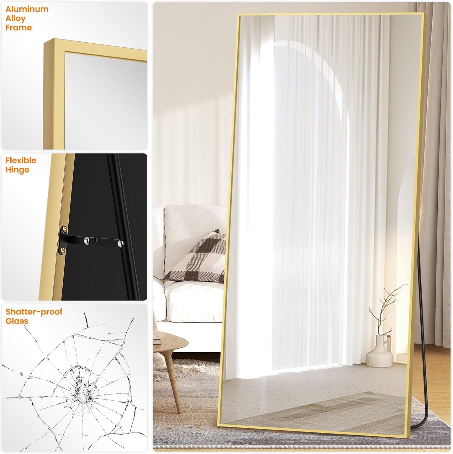 TRAHOME Full Length Floor Mirror 56"x15", Standing Mirror with Aluminum Frame, Large Body Mirror for Bedroom, Living Room and Bathroom, Black
