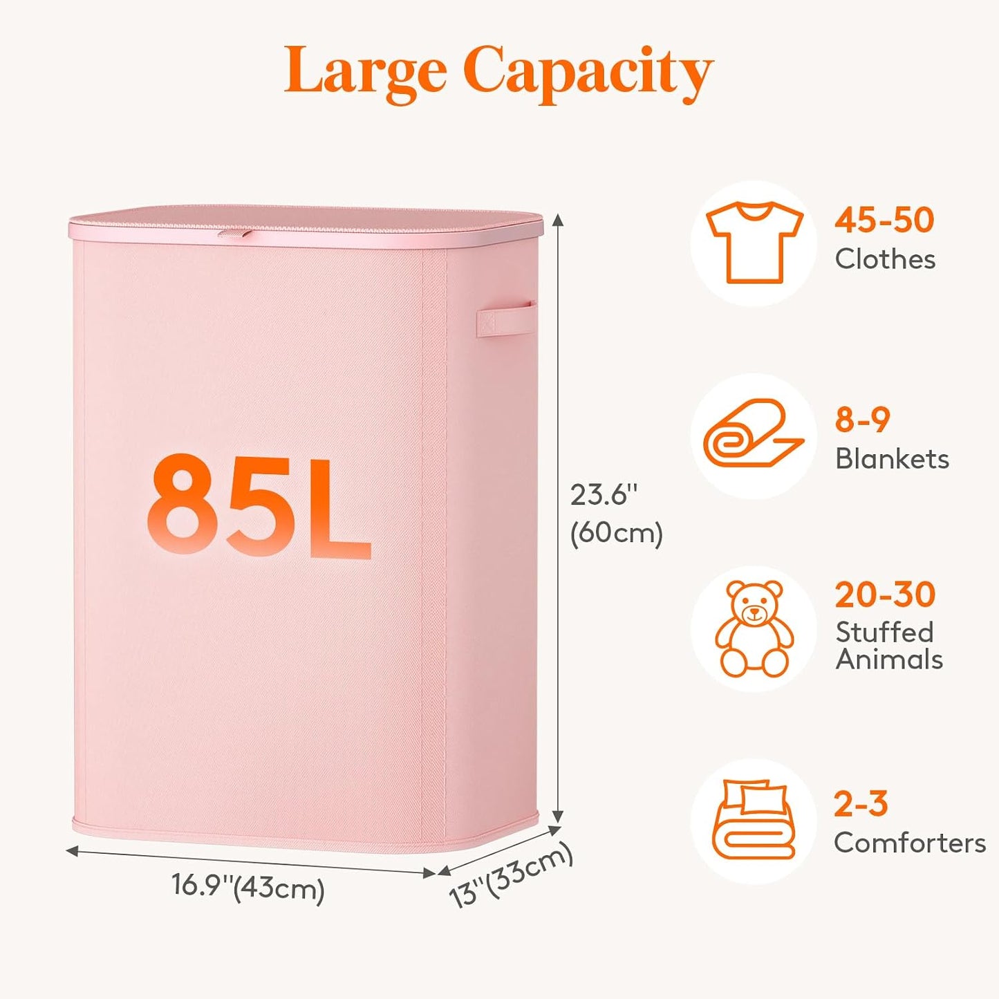 Lifewit 165L Large Laundry Basket with Lid, Laundry Hamper with Plastic Handles and Removable Bag, Foldable Tall Dirty Clothes Hampers for Laundry for Laundry Room, Bedroom, Bathroom, Dorm, Beige