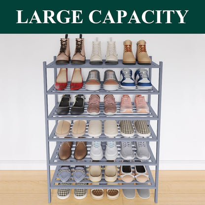 Smiry Bamboo Shoe Rack, 3 Tier Free Standing Wooden Shoe Organizer, Stackable Wood Shoe Storage Shelf for Closet, Entryway, 5 Horizontal Slats, 26.8"x11"x18.3", Natural
