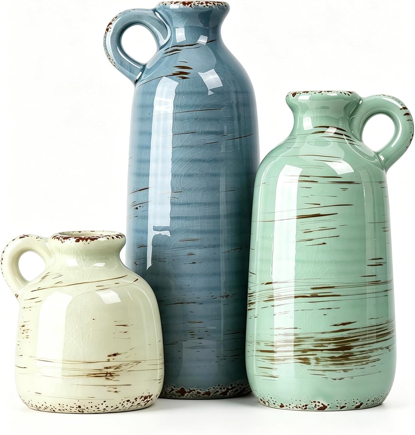 CUCUMI Ceramic Vase Set of 5, Home Decor Farmhouse Décor Handmade Pottery Vases for Pampas Grass, Dried Fresh Flowers, Table, Living Room, Kitchen, Shelf, Entryway Mantel Neutral Tones
