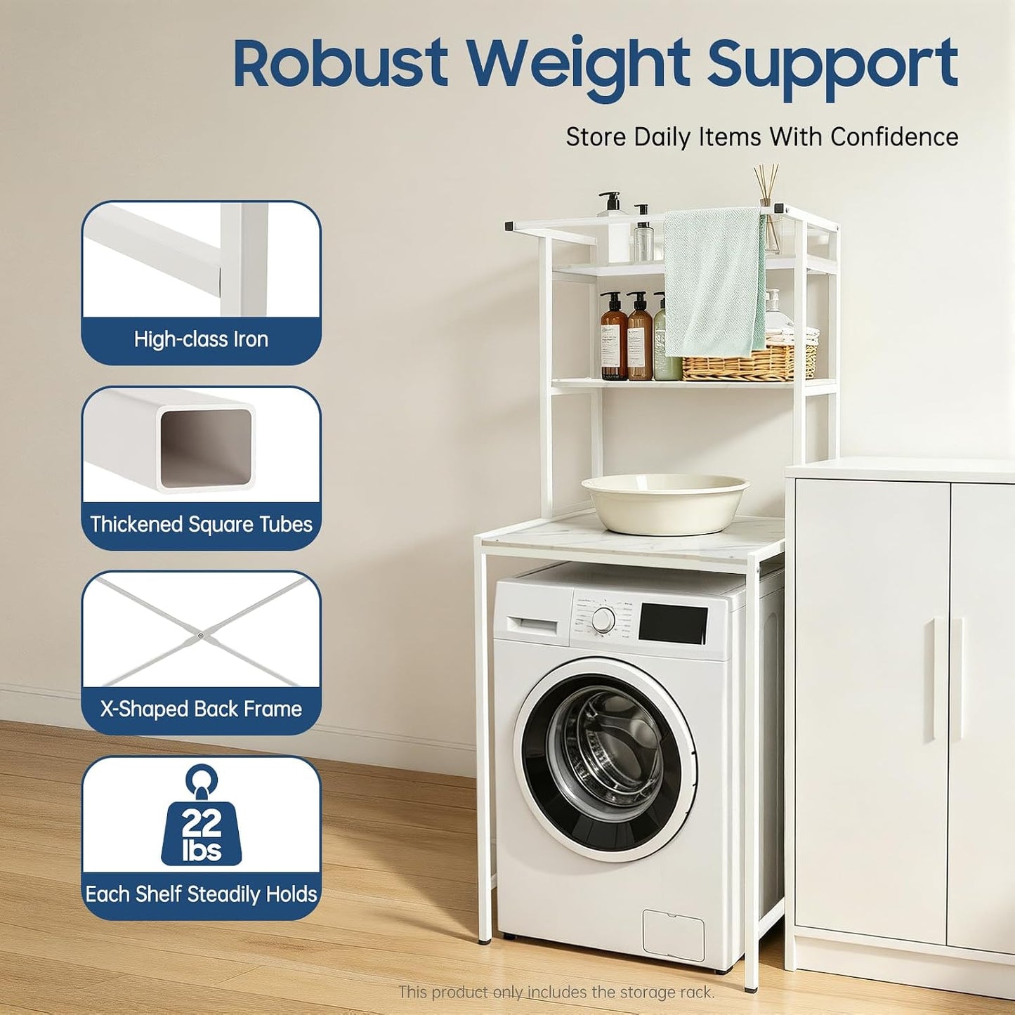 Over Washer and Dryer Shelves,3-Tier Bathroom Organizer Rack,Washing Machine Storage Shelf for Laundry Room