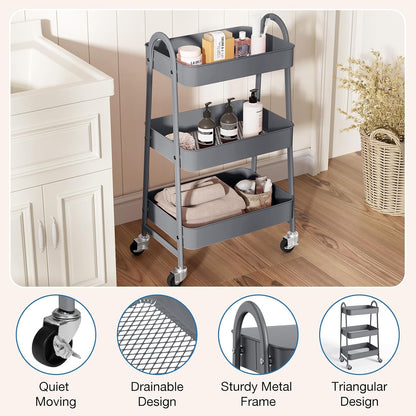 OLIXIS Metal 4 Tiers Utility Rolling Cart, Mobile Storage Shelf with Lockable Caster Wheels, Organization for Livingroom, Bathroom, Kitchen, & Narrow Places, 4-Tier Green