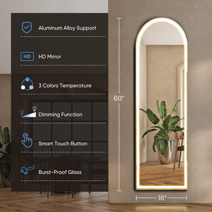 OLIXIS 64"x 21.5" Arched Mirror Full Length, Full Body Mirror with Stand, Hanging or Leaning for Wall, Floor Standing with Shatter-Proof Glass for Bedroom, Living Room, Long, Black