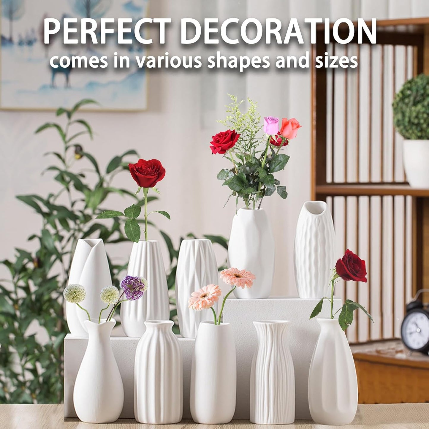 5'' White Ceramic Bud Vases Set of 10,Small Vases in Bulk for Flowers,Mini Vases for Centerpieces,Modern for Floral and Pampas Grass,Boho for Wedding,Party,Table Home Decor