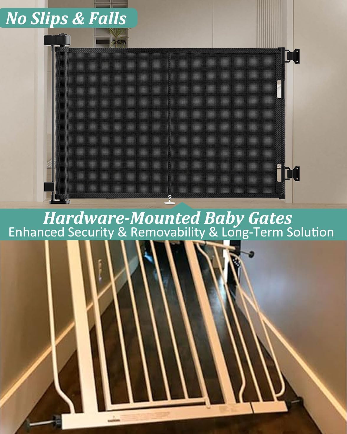 Miumoon 71 inch Retractable Baby Gates 42 inch Tall, Retractable Gate with Reinforced Strip Design to Prevent Crawling Through, 6 FT Retractable Dog Gate for Stairs, Doorways, Hallways, Indoor/Outdoor
