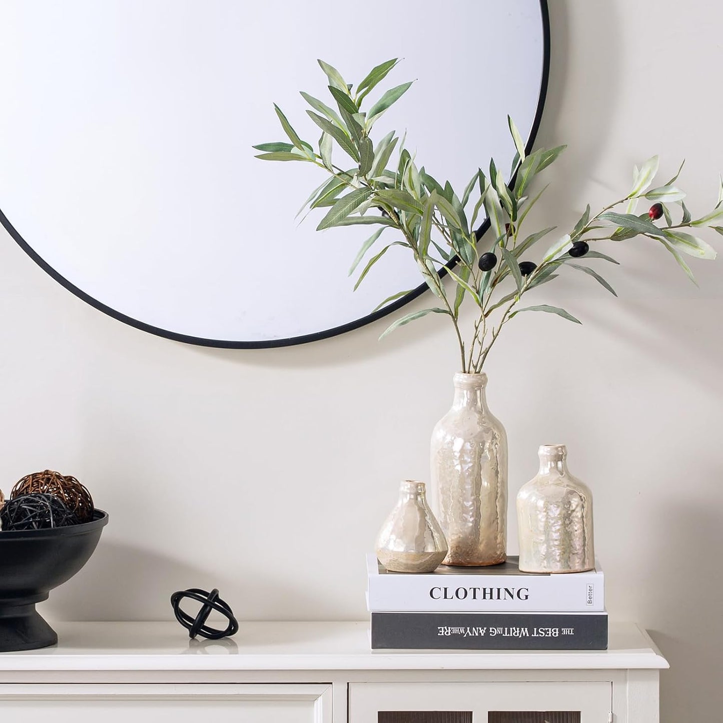 Ceramic Vase Set of 3, Decorative Vases Home Decor Modern Neutral Flower Pampass Boho Vase for Living Room, Table, Mantel, Entryway, Bookshelf, Kitchen, Bedroom, Bathroom - White