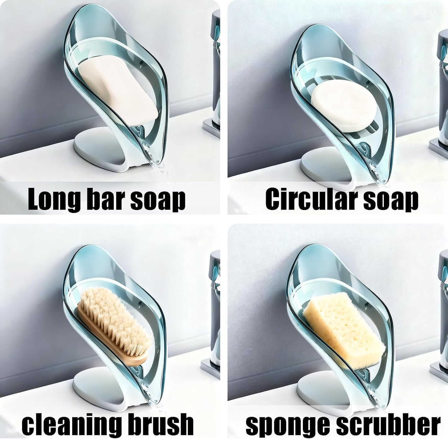 Leaf-Shaped Soap Dish – Premium Soap Bar Holder with Self-Drainage System – Bar Soap Holder for Shower, Bathroom Sink, Kitchen – Waterfall Soap Dish with Stand