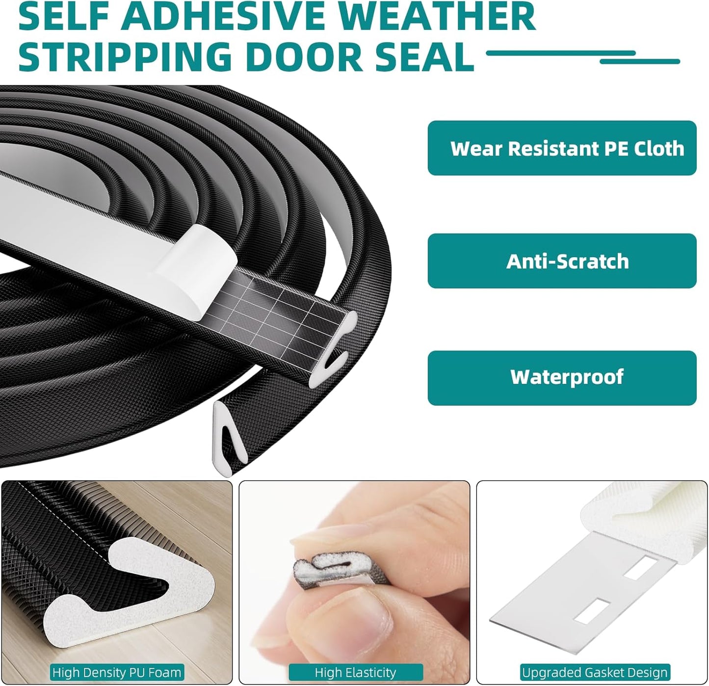 19.7 Ft V-Shape Thin Weather Stripping Door Seal Strip for Doors Frame,Self Adhesive Foam Tape Weatherstripping Door Insulation Winter,Door Soundproof Gap Filler Sealing Strip,Black