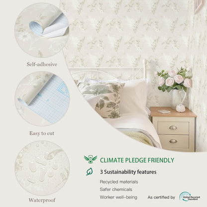 Heroad 16.1''x118'' Floral Peel and Stick Wallpaper Vintage Contact Paper Pink Rose Wall Paper Removable Renter Friendly Wallpaper for Bathroom Bedroom Nursery Waterproof Self Adhesive Vinyl Rolls
