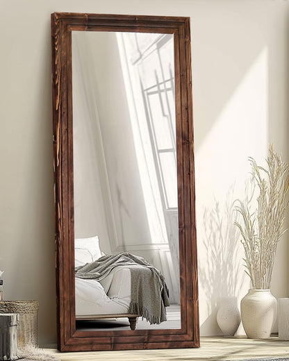 Full Length Mirror 65"x22" with Stand Solid Wood Frame Floor Large Mirror for Living Room, Bedroom Hanging Standing or Leaning Wall-Mounted, New Black