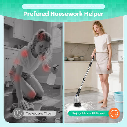 YKYI Cordless Electric Spin Scrubber, Power Cleaning Brush with 8 Replaceable Heads & Extension Handle for Bathroom, Tub, Tile, Floor, Car