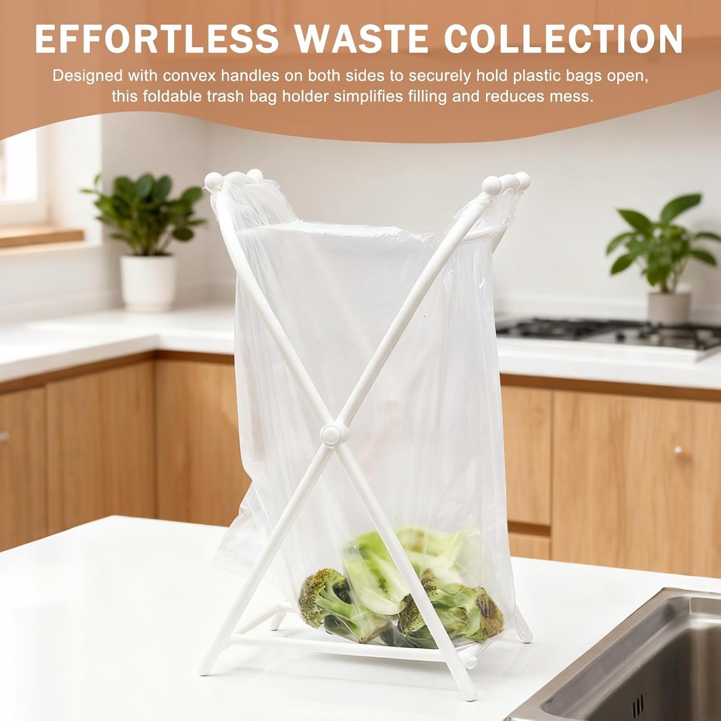 Trash Bag Stand, Foldable Trash Bag Holder Kitchen Trash Bag Rack Indoor Outdoor Trash Can Stand for Kitchen, Camping, Picnic (White)