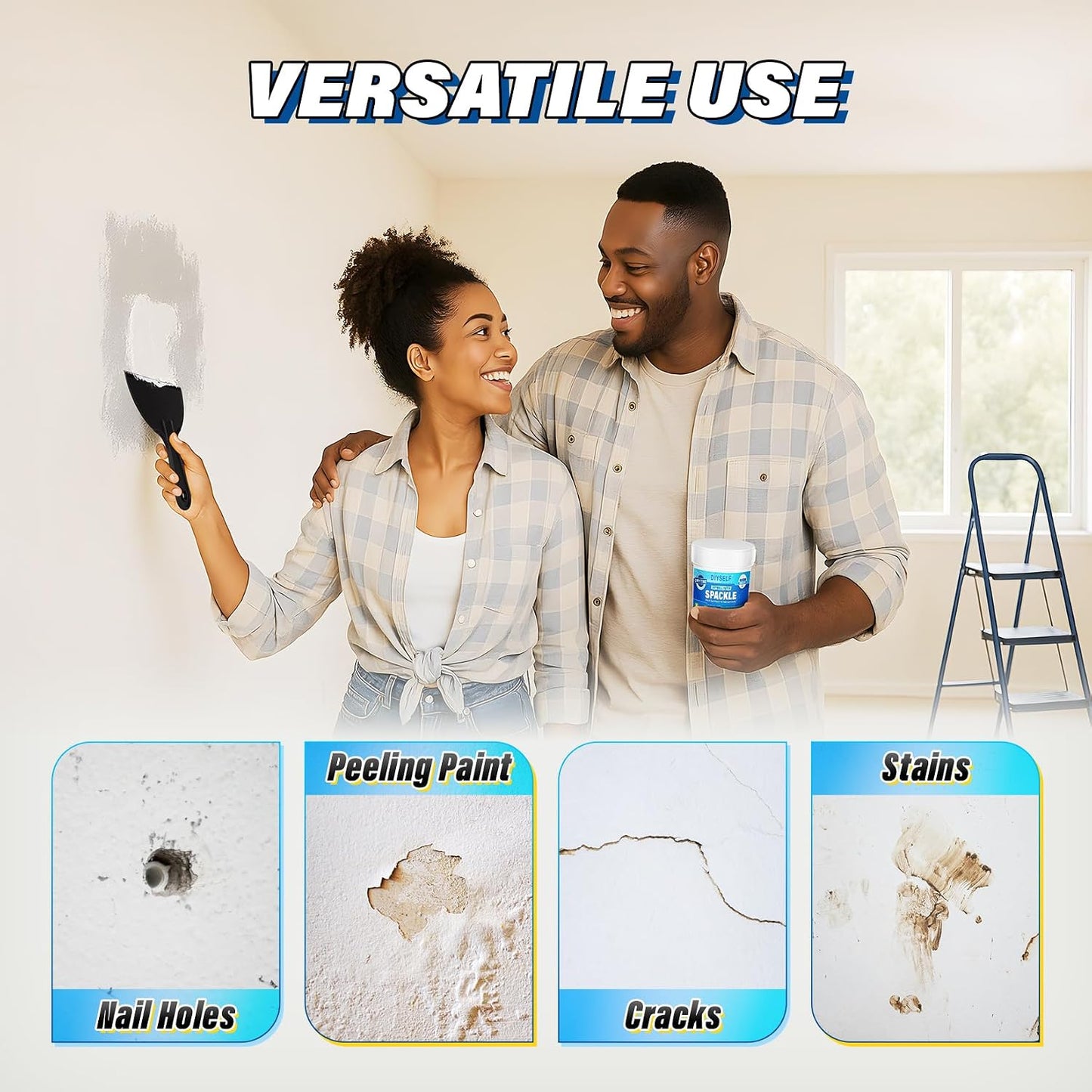 DIYSELF 9 Pack Drywall Repair Kit, Surface Repair Kit, Spackle Wall Repair, 2×100g (7oz Total) Putty, White Drywall Mud, Plaster for Holes, Cracks, Gaps, Fast-Drying Hole Filler with Scraper, Sander