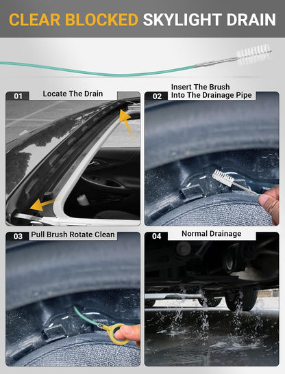 Upgraded Auto Sunroof Drain Cleaning Tool, 120 Inch Long Flexible Drain Brush Pipe Cleaners for Car, Slim Drain Dredging Tool Tube Cleaning Brush Perfect for Car Sunroof, Windshield Wiper Drain Hole