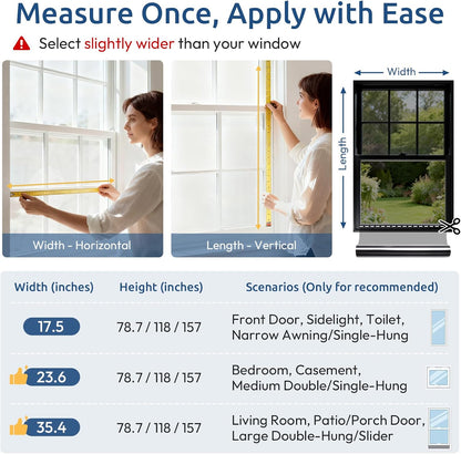 rabbitgoo Privacy Window Film Non Adhesive Frosted Glass Sun Blocking Self Static Cling Decorative for Home Kitchen Living Room, Removable and Reusable, 17.5 X 78.7 inches