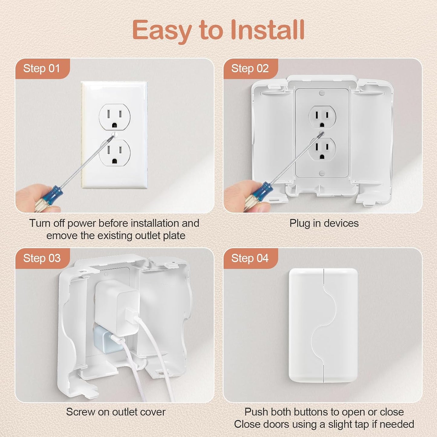 Child Proof Outlet Cover, Double Lock System, Duplex & Decorator Electrical Outlet Plates, Indoor Wall Outlet Covers Box, White, Large Interior Space