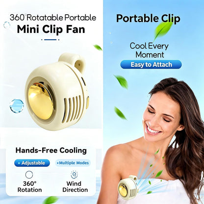 Portable Silent Clip-On Bladeless Personal Fan, Wearable Waist & Neck Fan, 360° Rotation, 3 Speeds, USB-C Rechargeable, Compact & Lightweight, Hands-Free Cooling for Travel, Office & Outdoor (Pink)