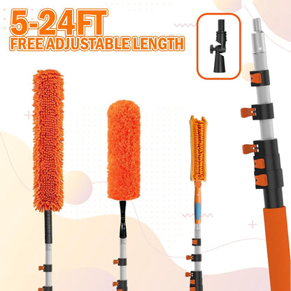 LAANPOLE 26FT Reach Ceiling Fan Cleaner Duster, Fan Blade Cleaner Kit with 5-20FT Extension Pole, Microfiber Duster & Replaceable Cleaning Cloth for Blades, Ceiling, Furniture