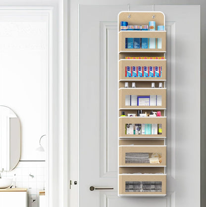 Simple Houseware 6 Clear Window Pocket Over Closet Door Storage Hanging Organizer for Bedroom, Bathroom, Pantry, Beige