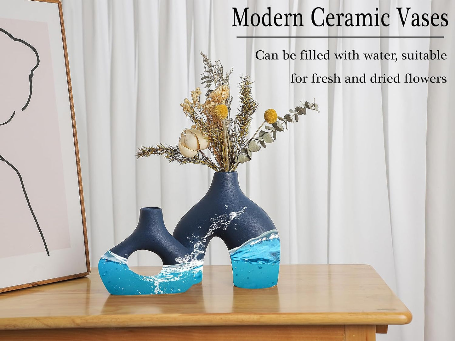 CEMABT Modern Nordic Boho Vase Set - Elegant Beige Matte Ceramic Vase for Living Room, Bookshelf, Mantel, Entryway Table & Console Decor | Home Decor Shelf Decorations Easter Gift