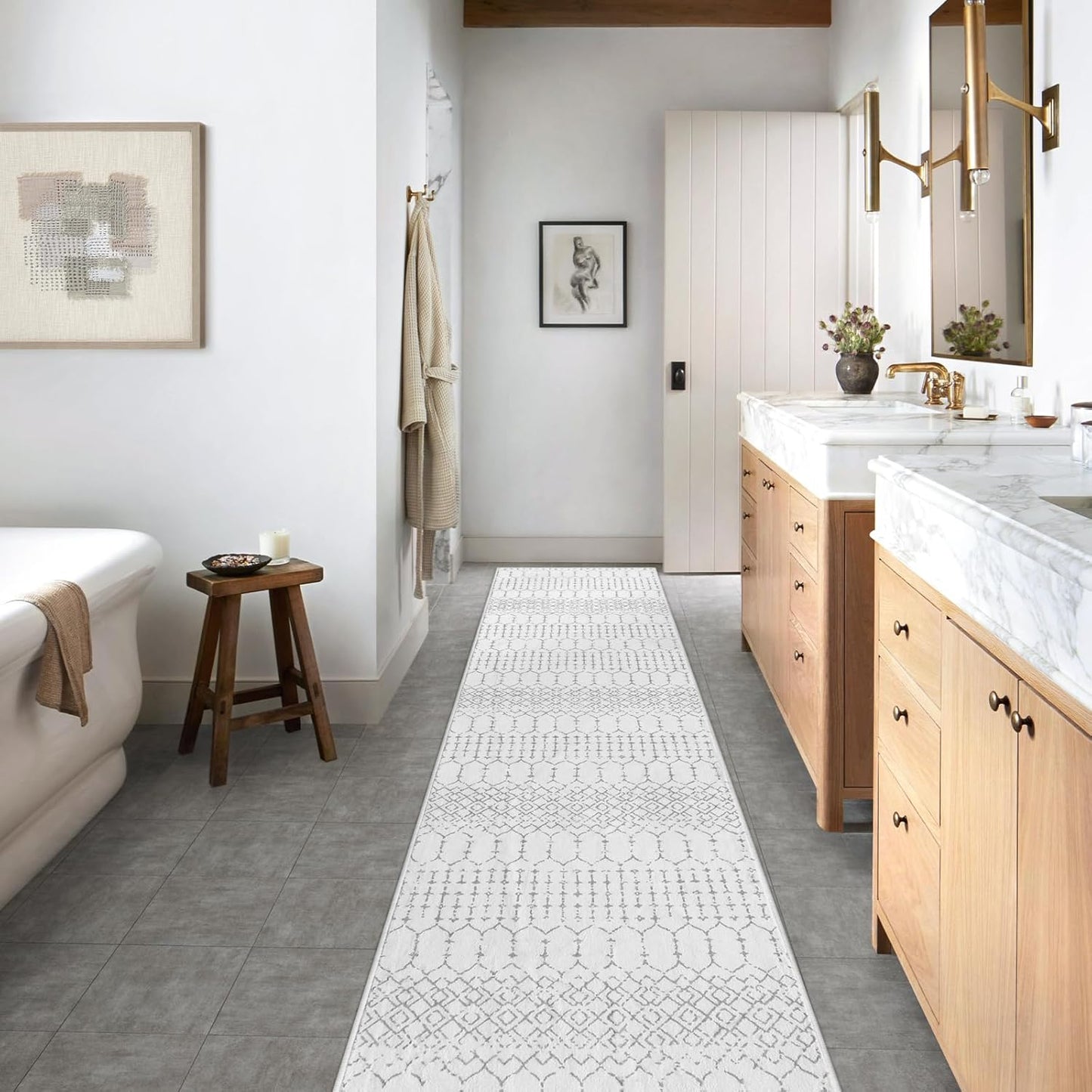Lahome Moroccan Entry Rug 2x3, Non-Slip Washable Front Indoor Door Mat Rubber Backing Low-Profile Door Rugs, Small Geometric Print Distressed for Entryway Bathroom Kitchen, Black Hana